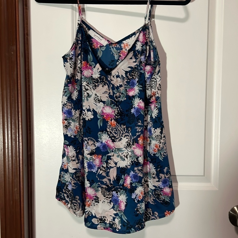 Promod Camisole Lingerie Style Y2K Size 8 Satin Lace Blue Floral EURO 40​​​​​​